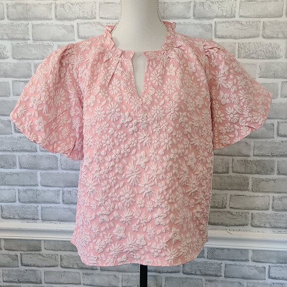Bibi Boutique Pink Floral Daisy Brocade Blouse Top NEW Lg Cottage Coquette - Picture 1 of 8
